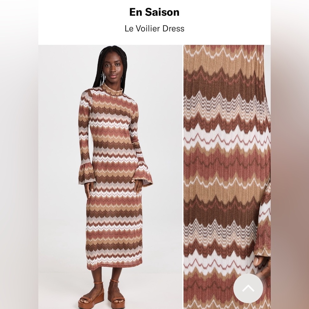En Saison Brown and Cream Long Sleeve Dress